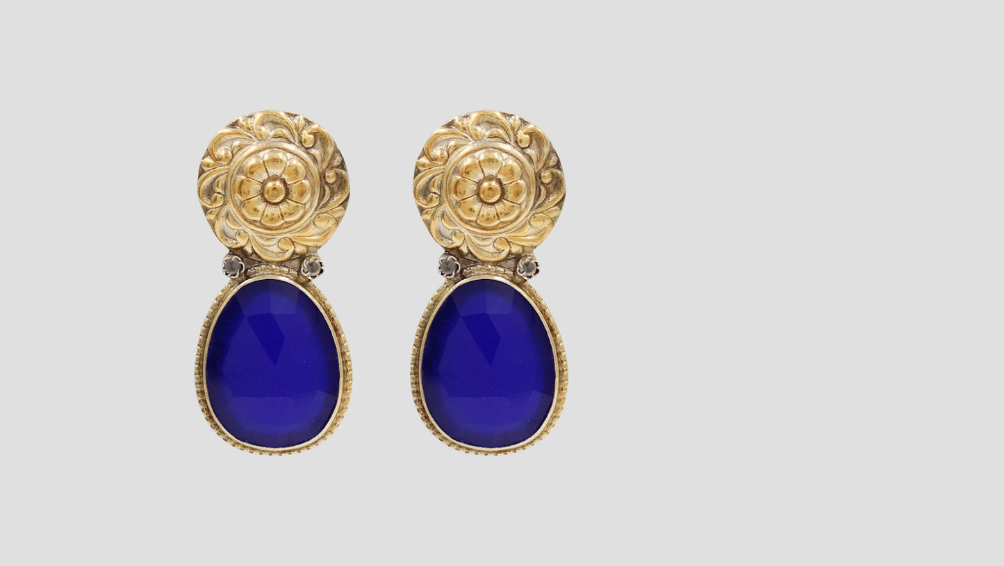 Handcrafted Dual Plated Silver Blue Stone Earrings for Women | Sangeeta Boochra