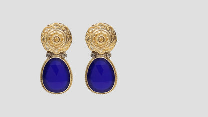 Handcrafted Dual Plated Silver Blue Stone Earrings for Women | Sangeeta Boochra