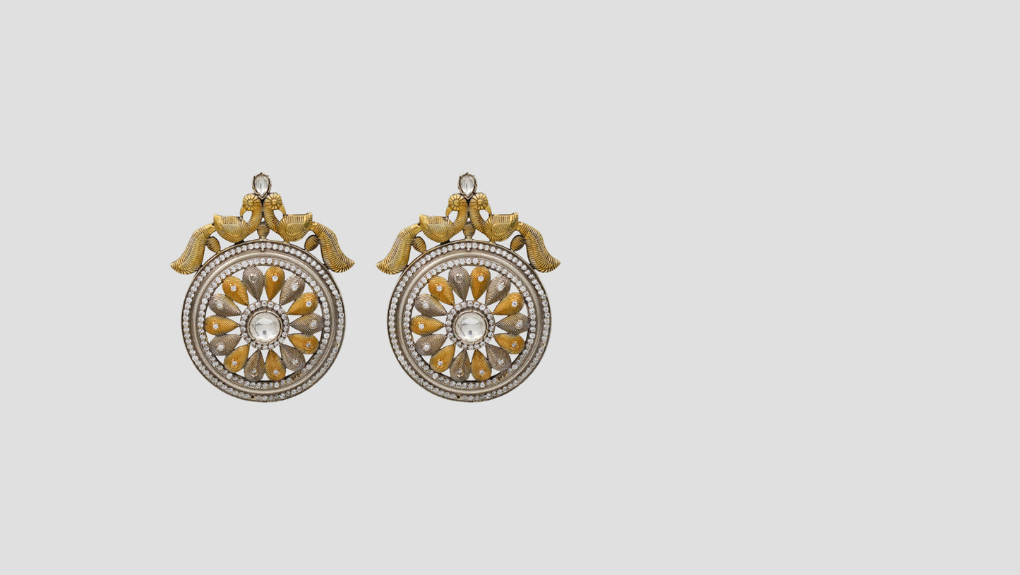 Sangeeta Boochra Dual Finish Silver Floral Statement Earrings