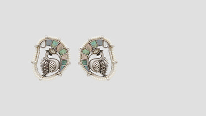 Sangeeta Boochra Classic Peacock Motif Silver Earrings