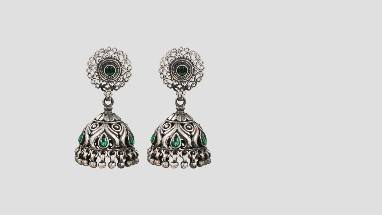 Sangeeta Boochra Tribal Inspired Oxidised Silver Jhumka Earrings