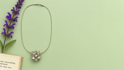 Sangeeta Boochra Elegant Oxidised Silver Floral Radiance Pendant