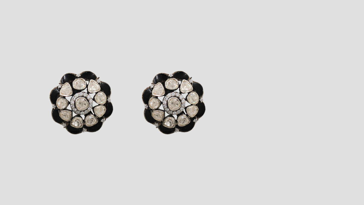 Sangeeta Boochra Handcrafted Silver Floral Earrings with Moissanite