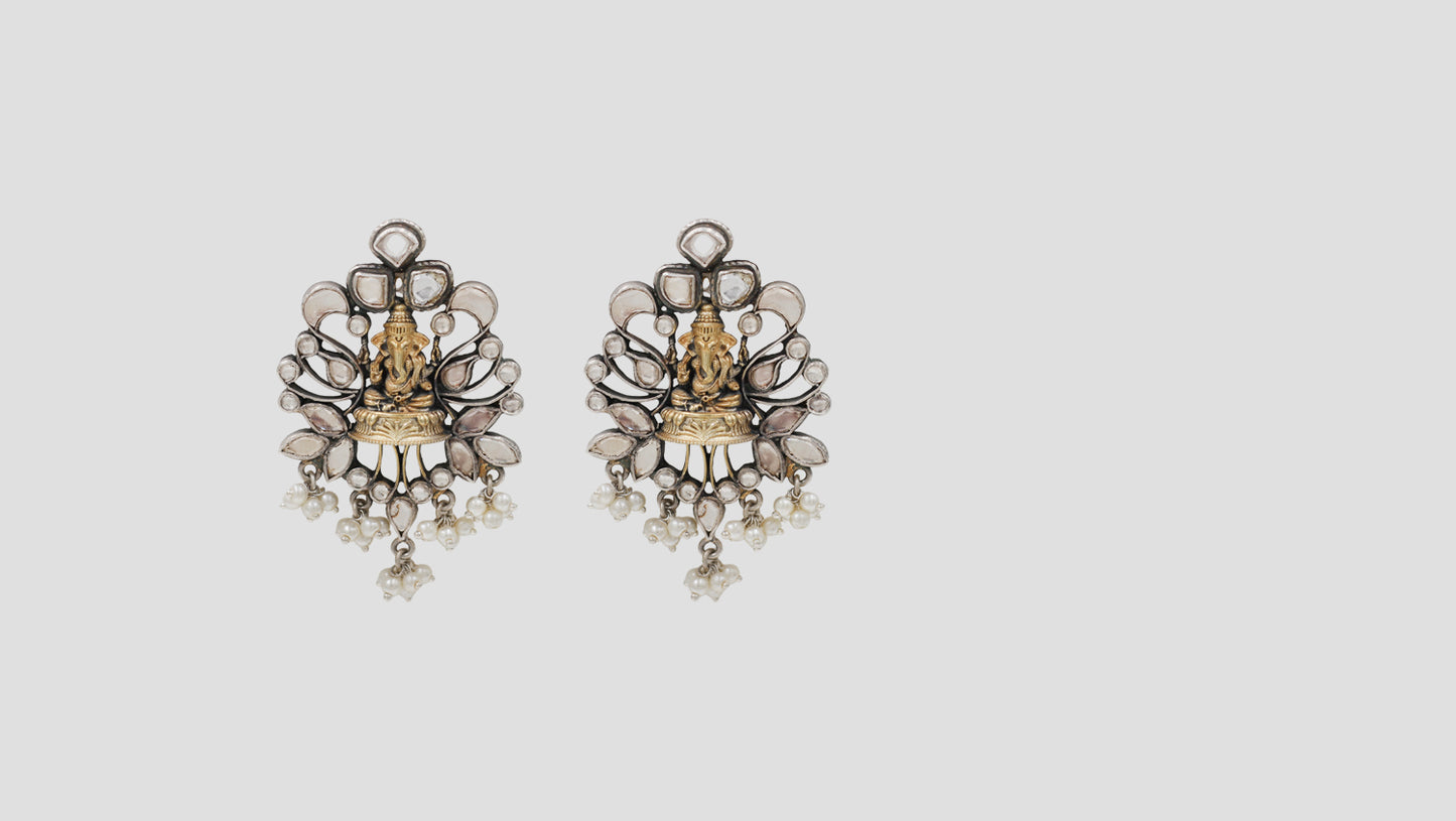 Sangeeta Boochra Artisan Dual-Plated Silver Earrings with Ganesha Motif