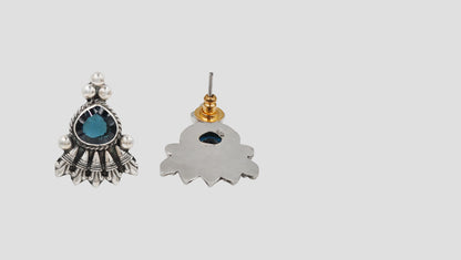 Handcrafted Oxidised Silver Blue Stone Stud Earrings | Sangeeta Boochra