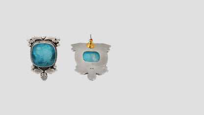 Sangeeta Boochra Handcrafted Oxidised Silver Statement Stud Earrings with Blue Stone