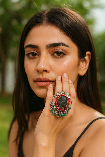 Sangeeta Boochra Handcrafted Silver Tribal Statement Ring