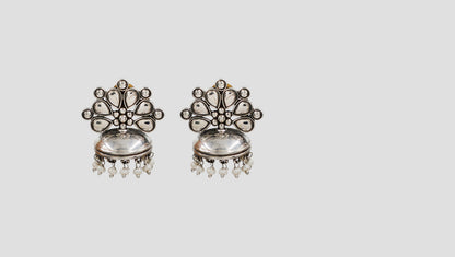 Sangeeta Boochra Floral Motif Silver Jhumka Earrings