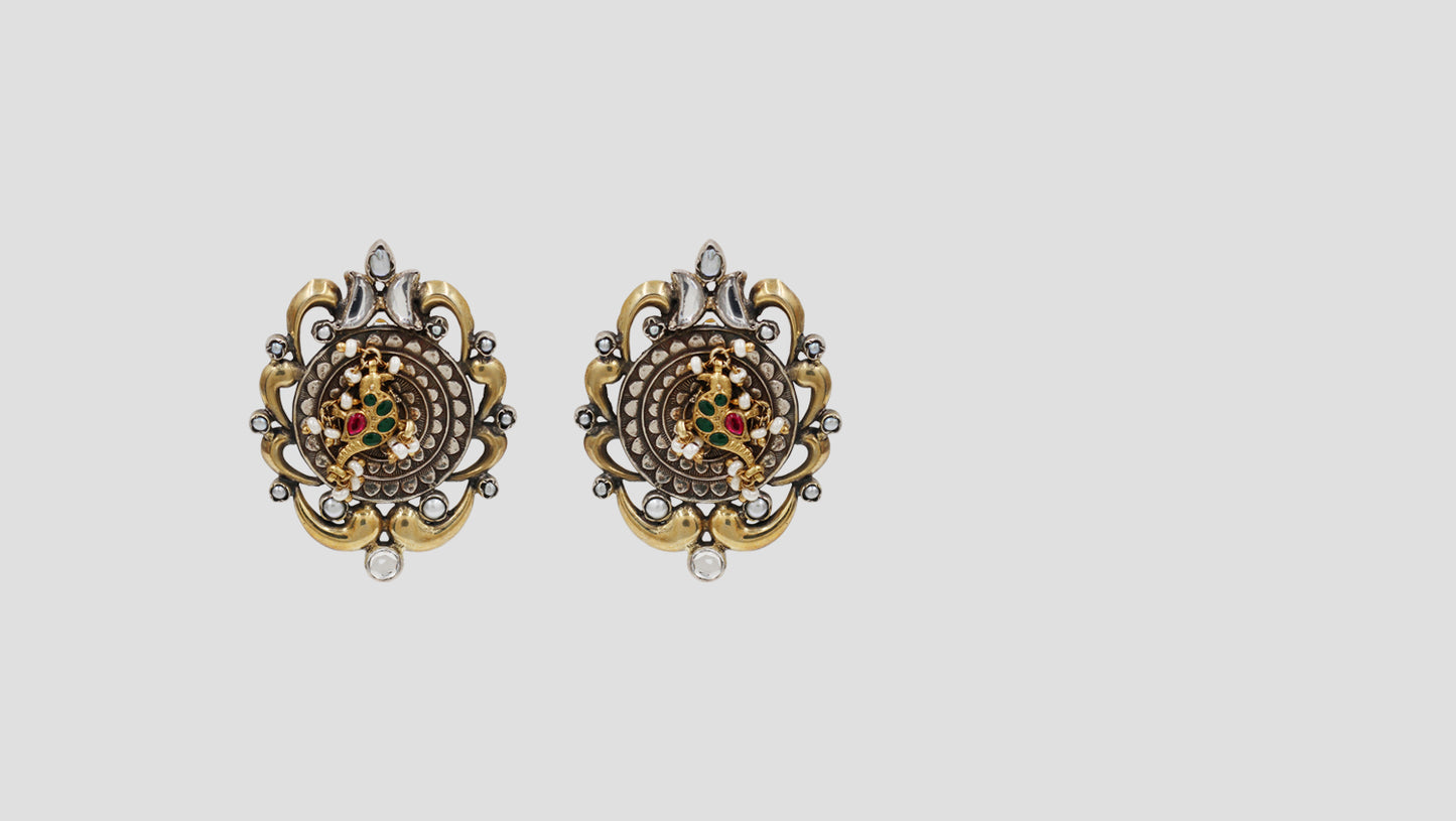 Sangeeta Boochra Bird Motif Dual-Plated Kundan Statement Earrings