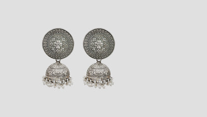 Sangeeta Boochra Handcrafted Pearl Hanging Silver Earrings