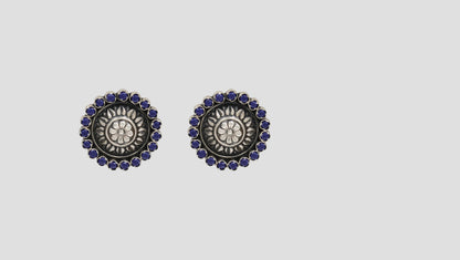 Sangeeta Boochra Statement Floral Oxidised Stud Earrings with Lapis Stones