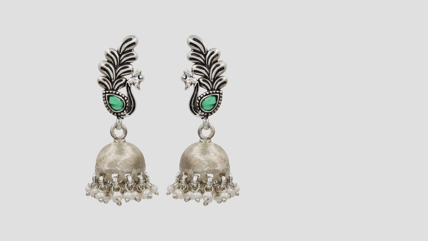 Sangeeta Boochra Peacock Charm Oxidised Silver Earrings