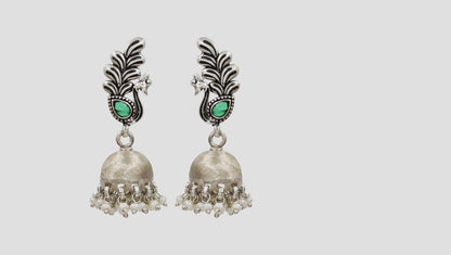 Sangeeta Boochra Peacock Charm Oxidised Silver Earrings
