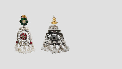 Sangeeta Boochra Handcrafted Sterling Silver Kundan Earrings with Pearl Drops