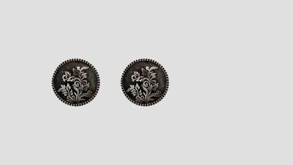 Sangeeta Boochra Handcrafted Floral Oxidised Silver Round Stud Earrings