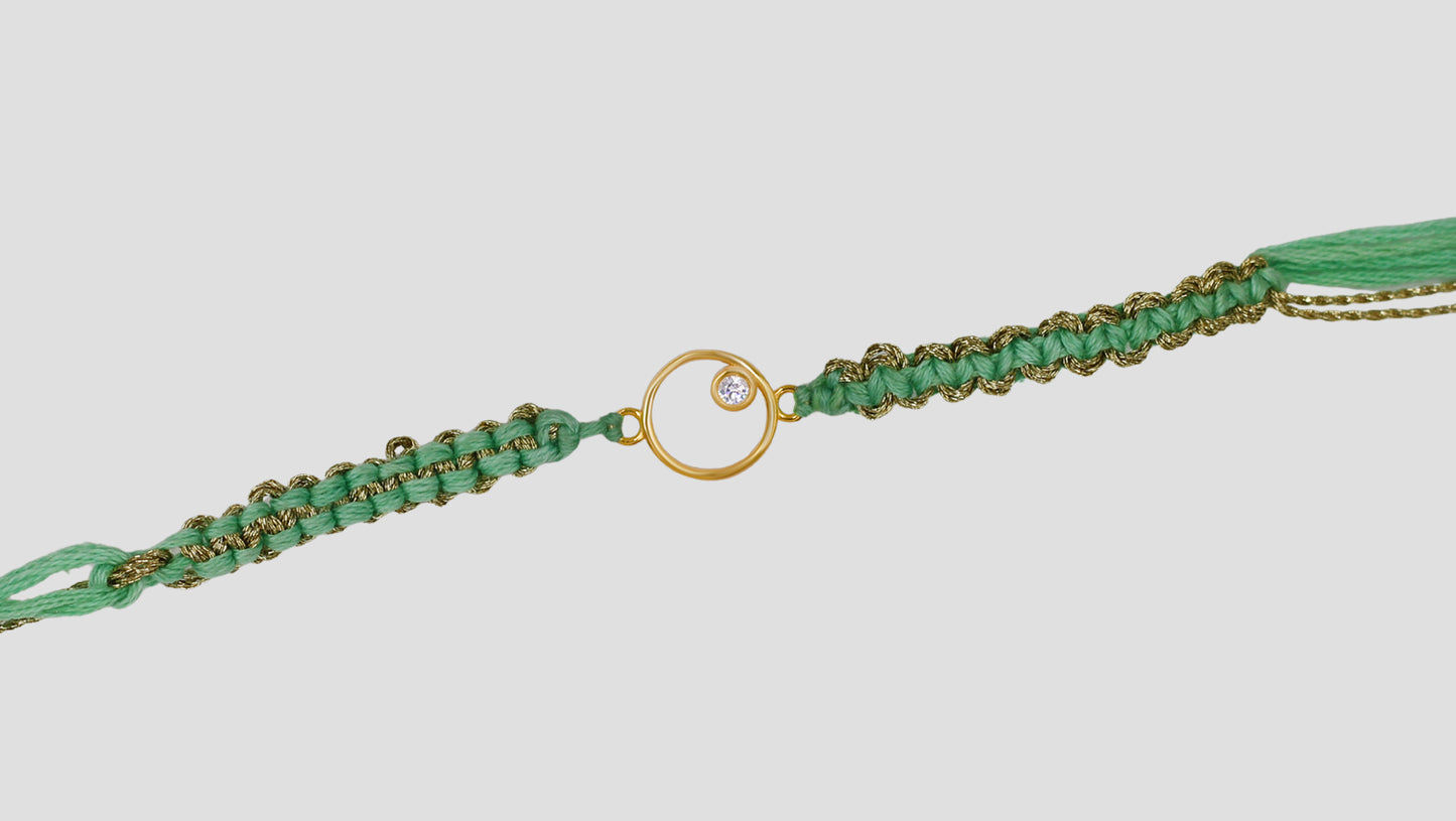 925 Sterling Silver Gold Finish Circle Rakhi with Green Thread | Sangeeta Boochra