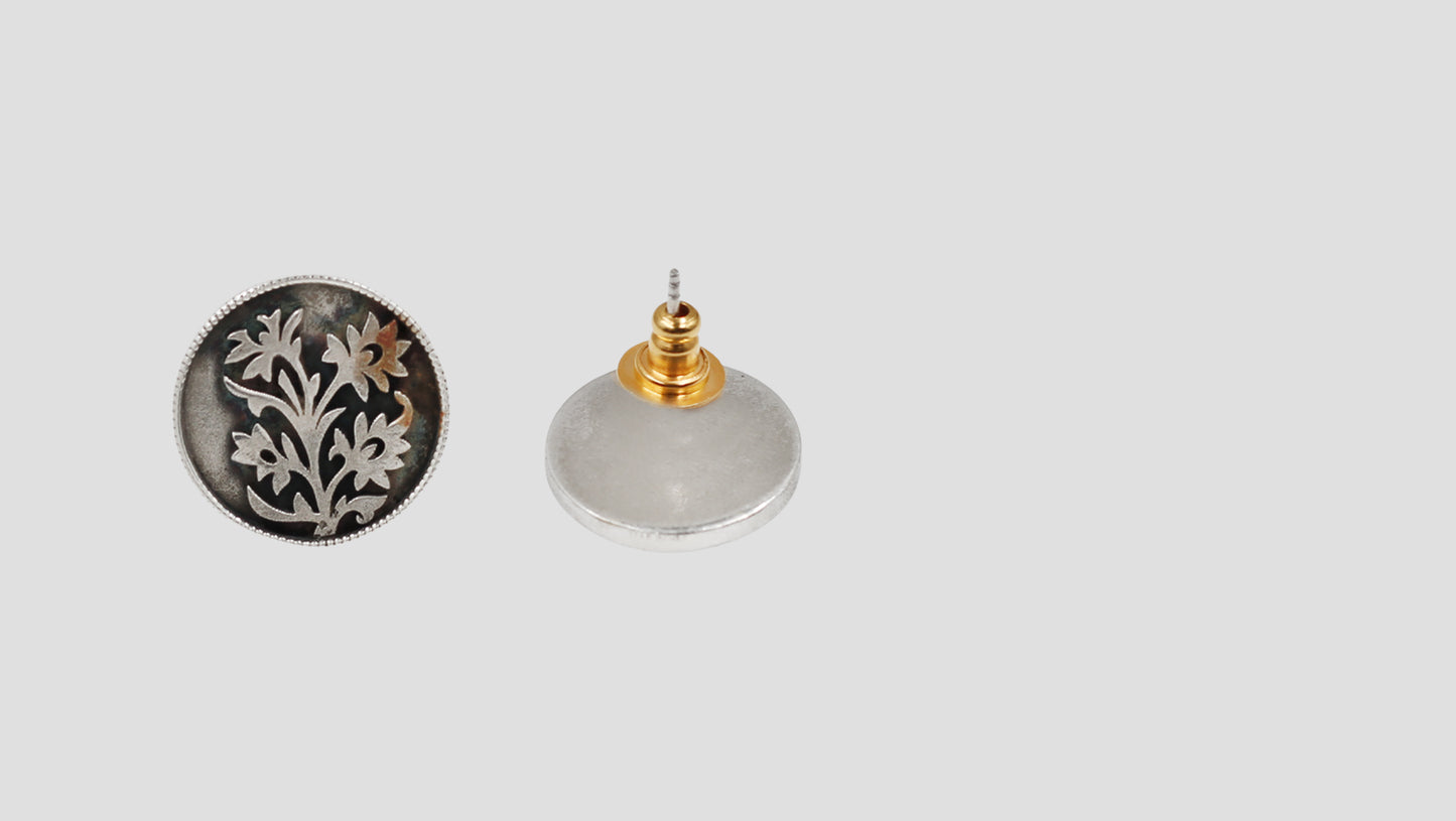 Sangeeta Boochra Handcrafted Oxidised Silver Round Floral Stud Earrings