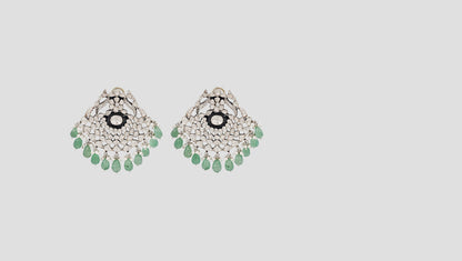 Sangeeta Boochra Heritage Moissanite Chand Earrings with Green Bead Drops
