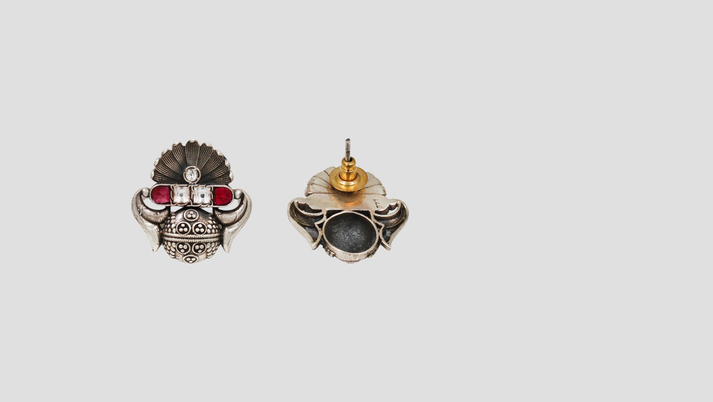 Sangeeta Boochra Handcrafted Oxidised Kundan Silver Statement Earrings