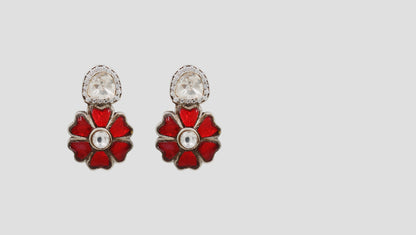 Sangeeta Boochra Sterling Silver Moissanite & Red Kundan Statement Earrings