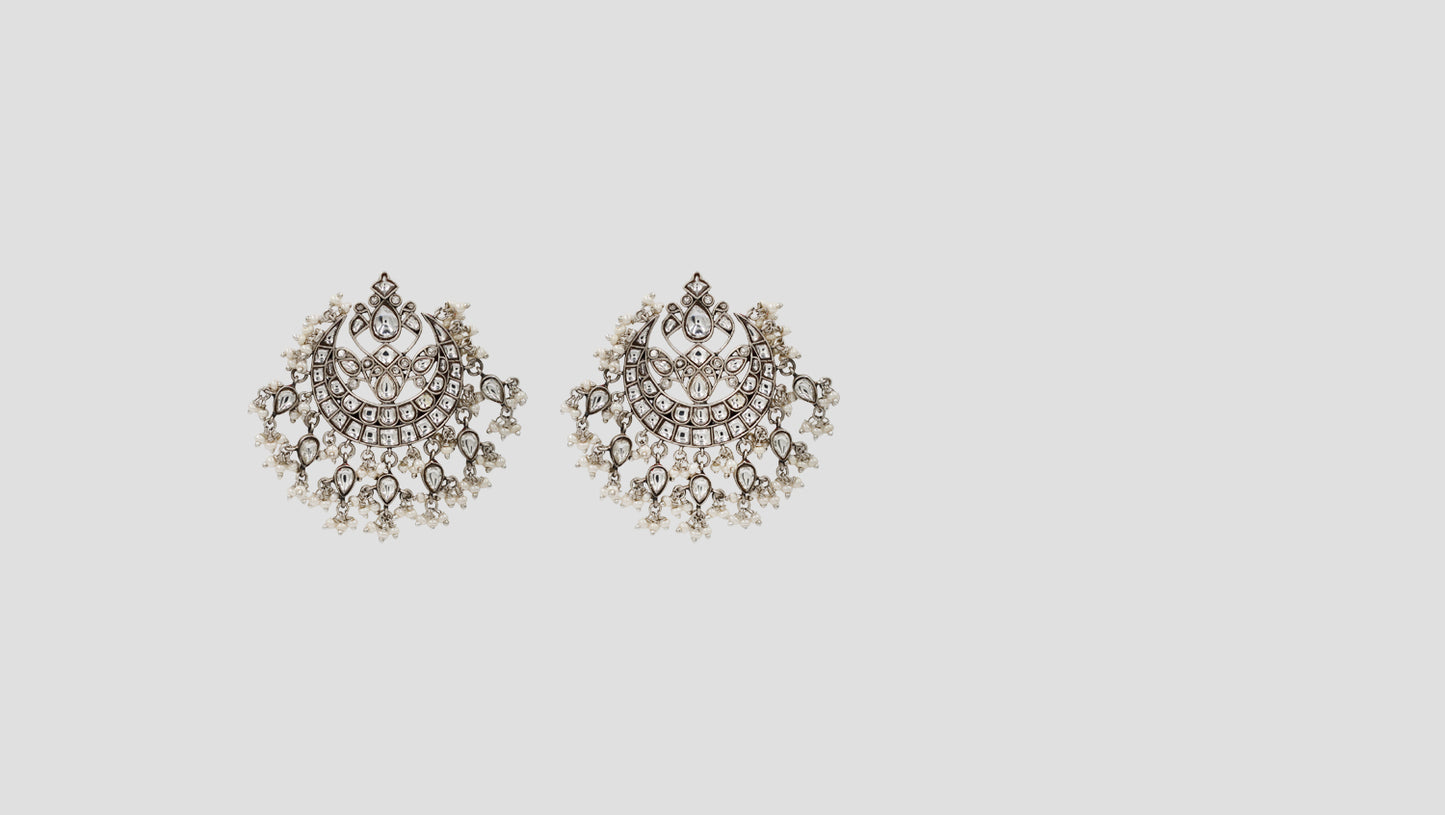 Sangeeta Boochra Classic Silver Kundan Chandbali Earrings
