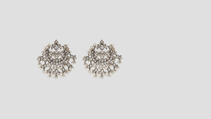 Sangeeta Boochra Classic Silver Kundan Chandbali Earrings