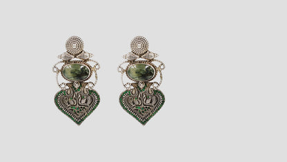 Sangeeta Boochra Heritage Oxidised Silver Green Stone Dangle Earrings