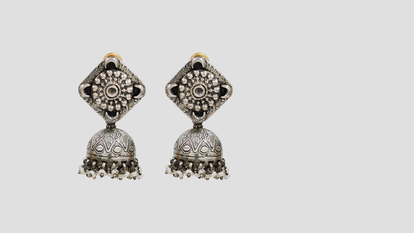 Sangeeta Boochra Handcrafted Oxidised Silver Statement Jhumkas