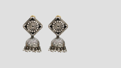 Sangeeta Boochra Handcrafted Oxidised Silver Statement Jhumkas