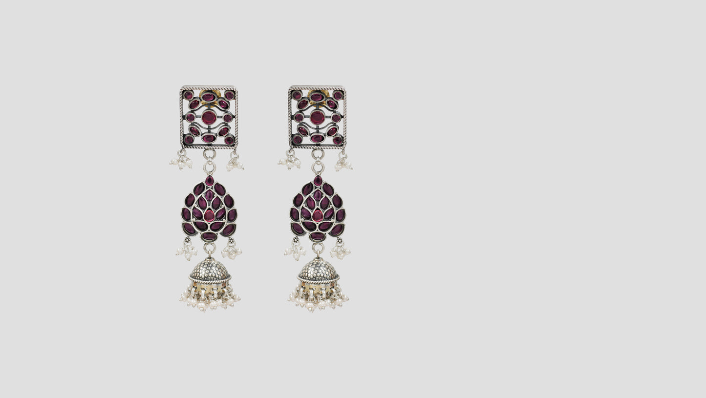 Sangeeta Boochra Heritage Kundan Silver Jhumka Earrings with Pearls