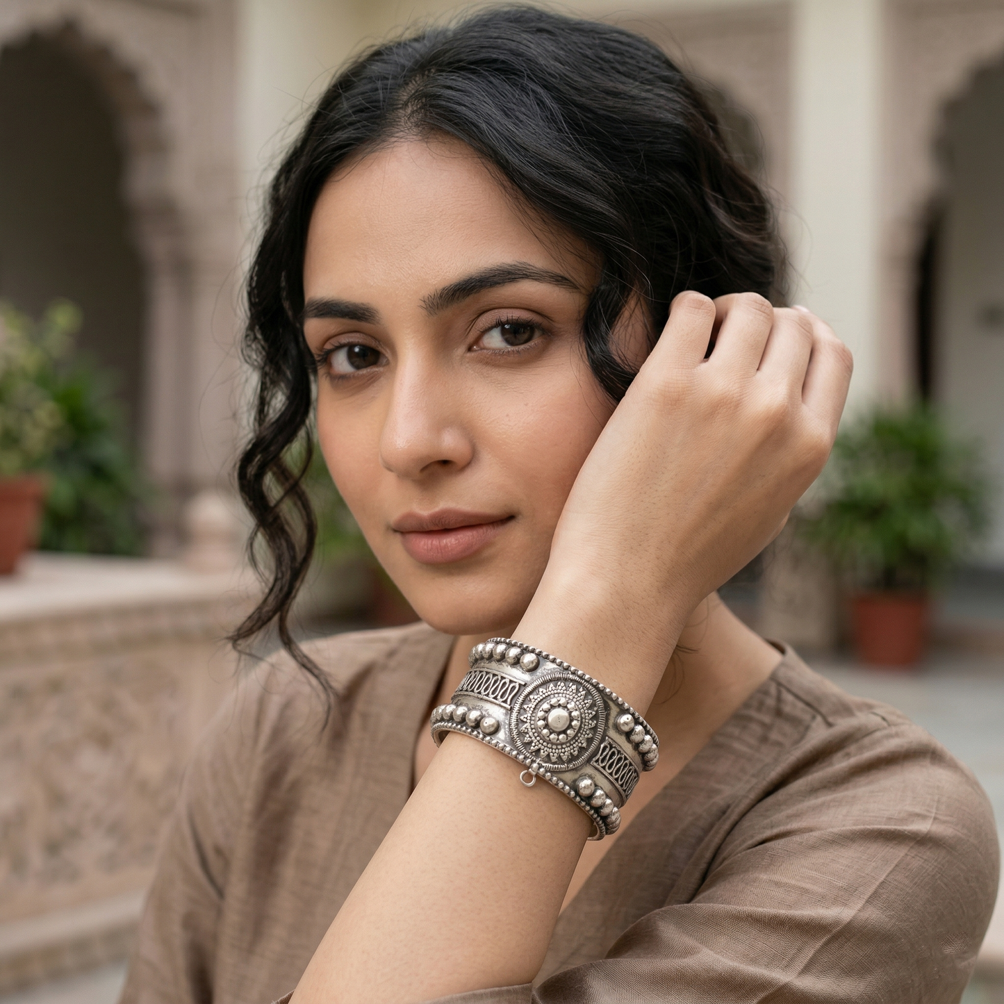 Statement Tribal Oxidised Silver Bangle by Sangeeta Boochra