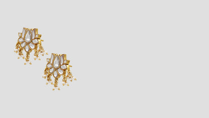 Lotus Kundan Pearl Drop Earrings in 925 Silver by Sangeeta Boochra