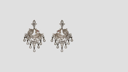Sangeeta Boochra Oxidised Silver Peacock Motif Statement Earrings