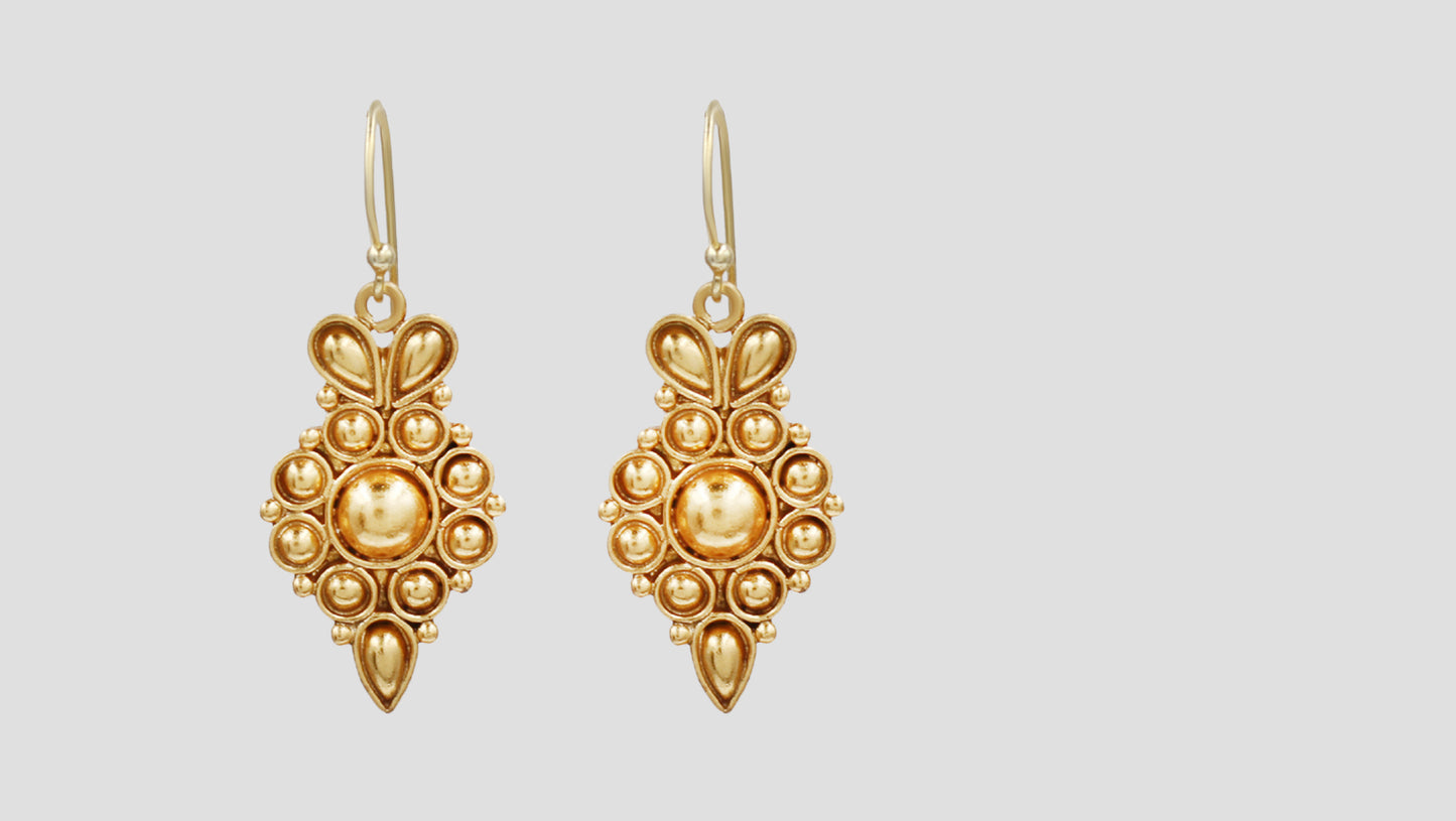 Sangeeta Boochra Handcrafted Gold Plated Silver Floral Motif Statement Earrings