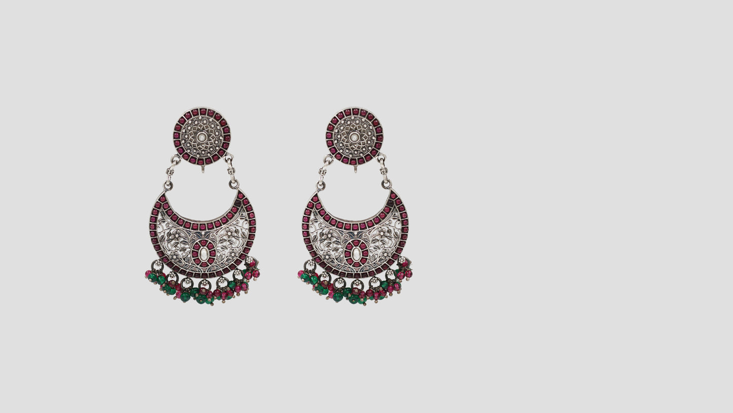 Sangeeta Boochra Oxidised Silver Kundan Chandbali Earrings