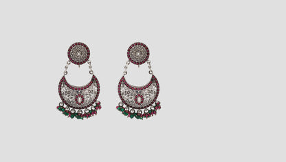 Sangeeta Boochra Oxidised Silver Kundan Chandbali Earrings