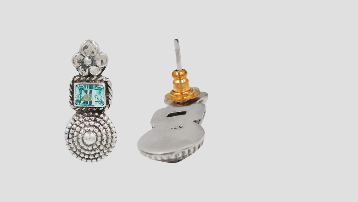 Sangeeta Boochra Handcrafted Oxidised Silver Aqua Blue Stone Drop Earrings