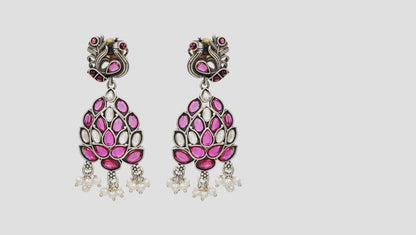Heritage Peacock Silver Kundan Danglers