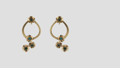 Sangeeta Boochra Green Stone Floral Statement Earrings