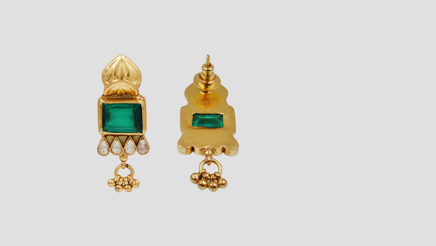 Sangeeta Boochra Handcrafted Gold Plated Moissanite Silver Statement Earrings