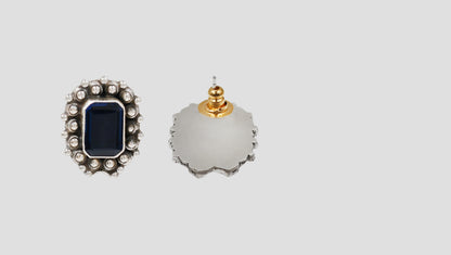 Sangeeta Boochra Handcrafted Oxidised Silver Blue Stone Stud Earrings