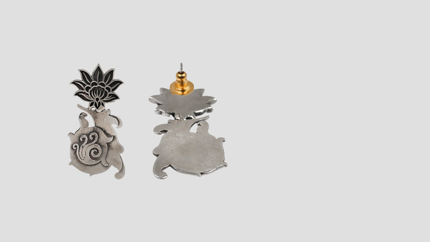 Sangeeta Boochra Artisan Oxidised Silver Lotus Motif Earrings