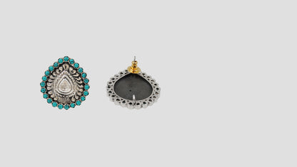 Sangeeta Boochra Oxidised Silver Stud Earrings with Turquoise Stone Detailing