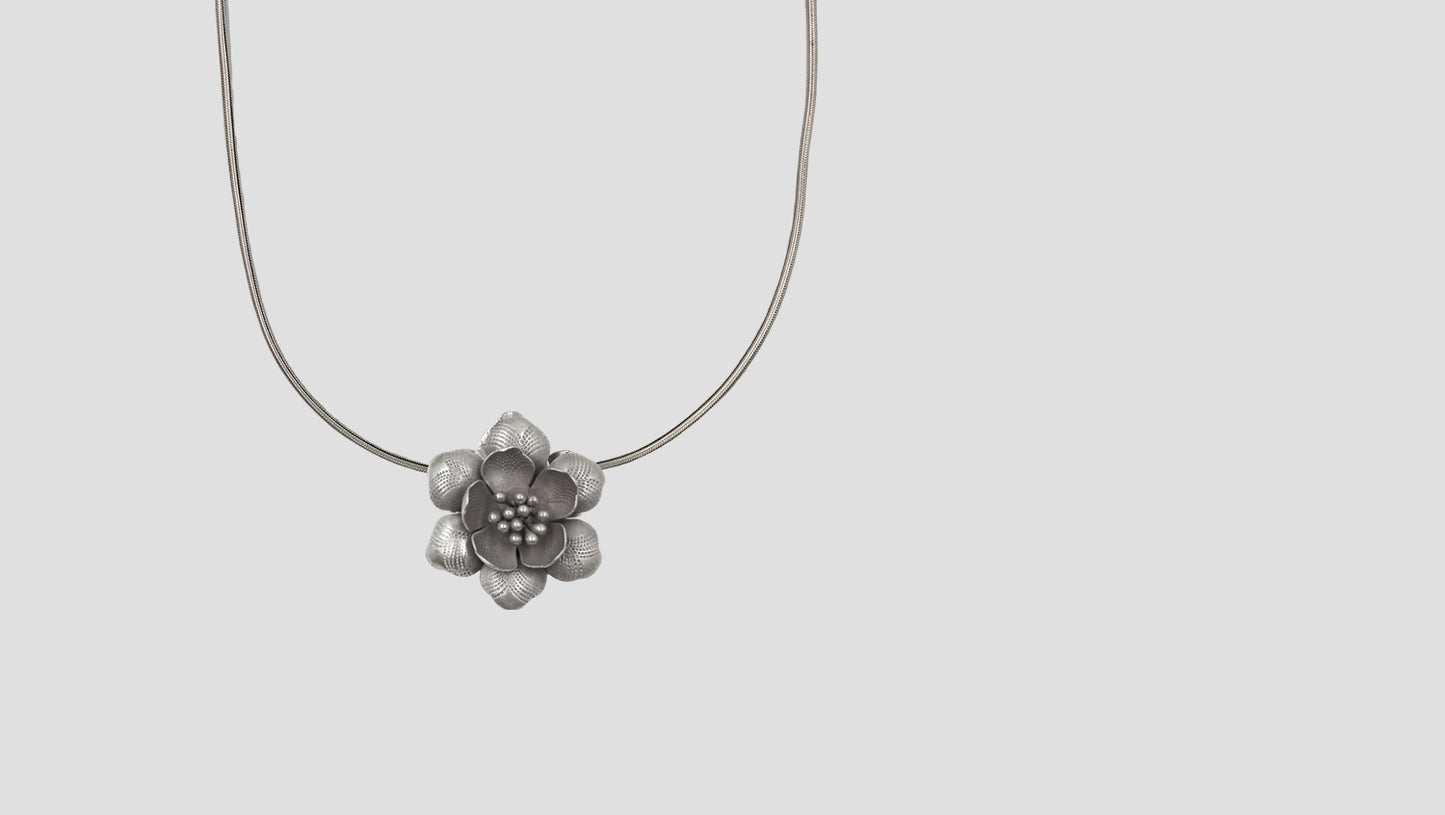 Sangeeta Boochra Timeless Floral Radiance Oxidised Silver Convertible Pendant-Brooch