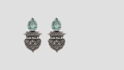 Sangeeta Boochra Vintage Style Silver Aqua Statement Earrings