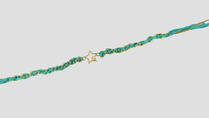 925 Sterling Silver Star Rakhi with Turquoise Thread | Sangeeta Boochra
