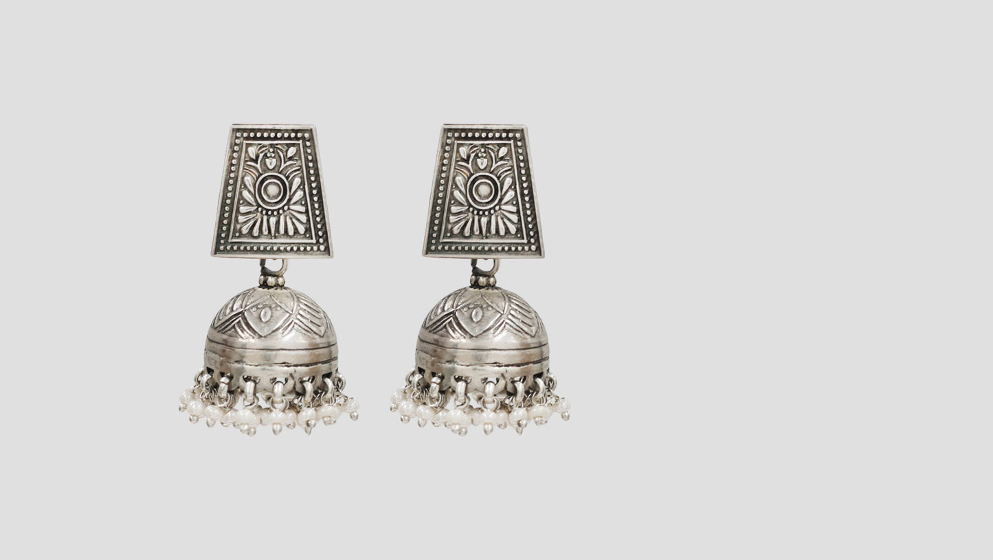 Sangeeta Boochra Handcrafted Oxidised Silver Statement Jhumka