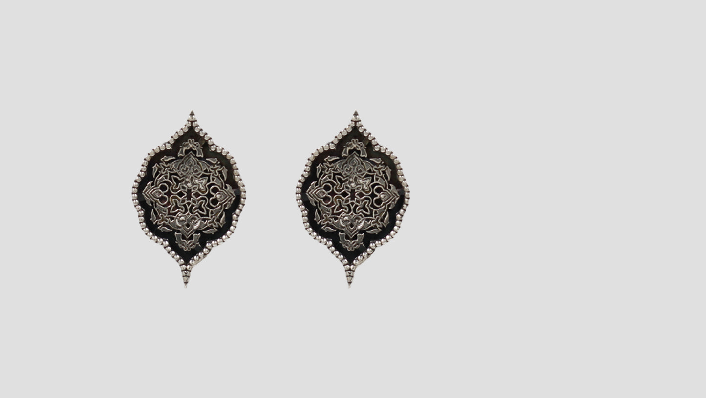 Sangeeta Boochra Intricate Floral Oxidised Silver Stud Earrings