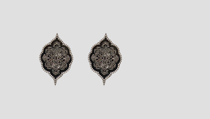Sangeeta Boochra Intricate Floral Oxidised Silver Stud Earrings