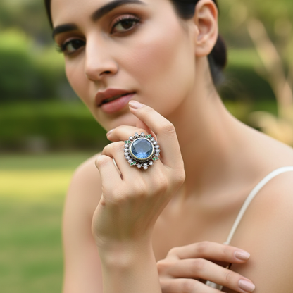 Sangeeta Boochra Royal Blue Stone Silver Statement Ring